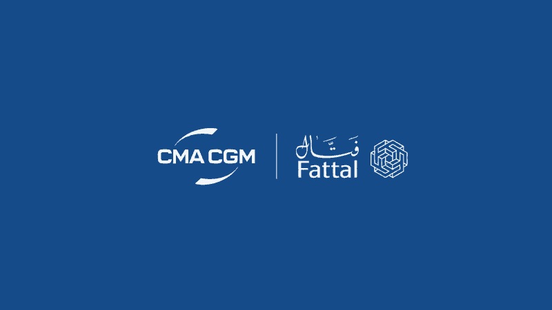 A CMA CGM container ship at berth, with stacked containers on the quay, representing the group's shipping and logistics operations in Lebanon and the MENA region.